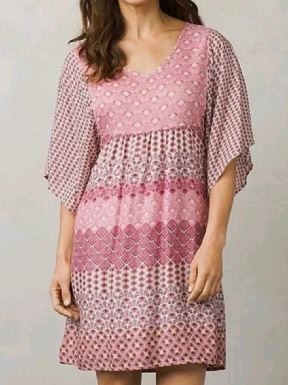 Prana Kyrie Dress Flutter Kimono Sleeve Pink Printed Modal Size Small